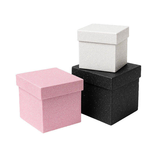 Square glittered flower box set of 3