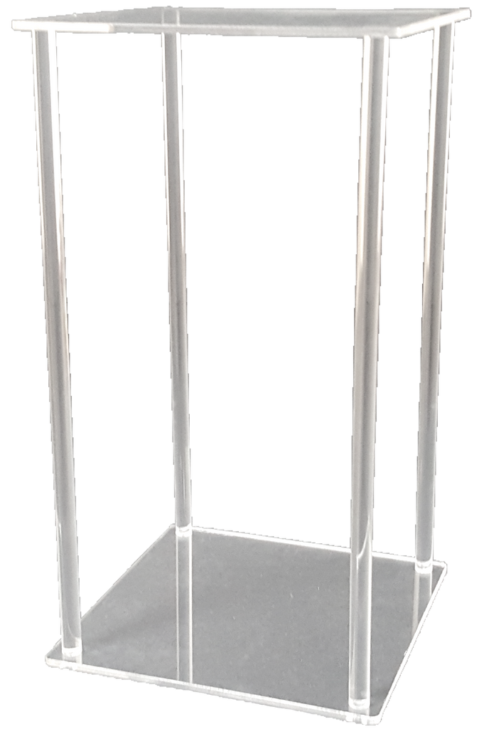CLEAR ACRYLIC 4 POST OPEN RECTANGLE PEDESTAL - Floral Props and Design 